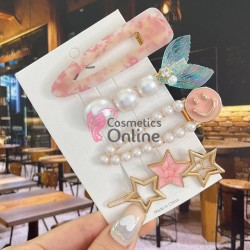 Clema pentru par metalica AGF012VV - Auriu cu Perle si Strasuri, Set 4 bucati